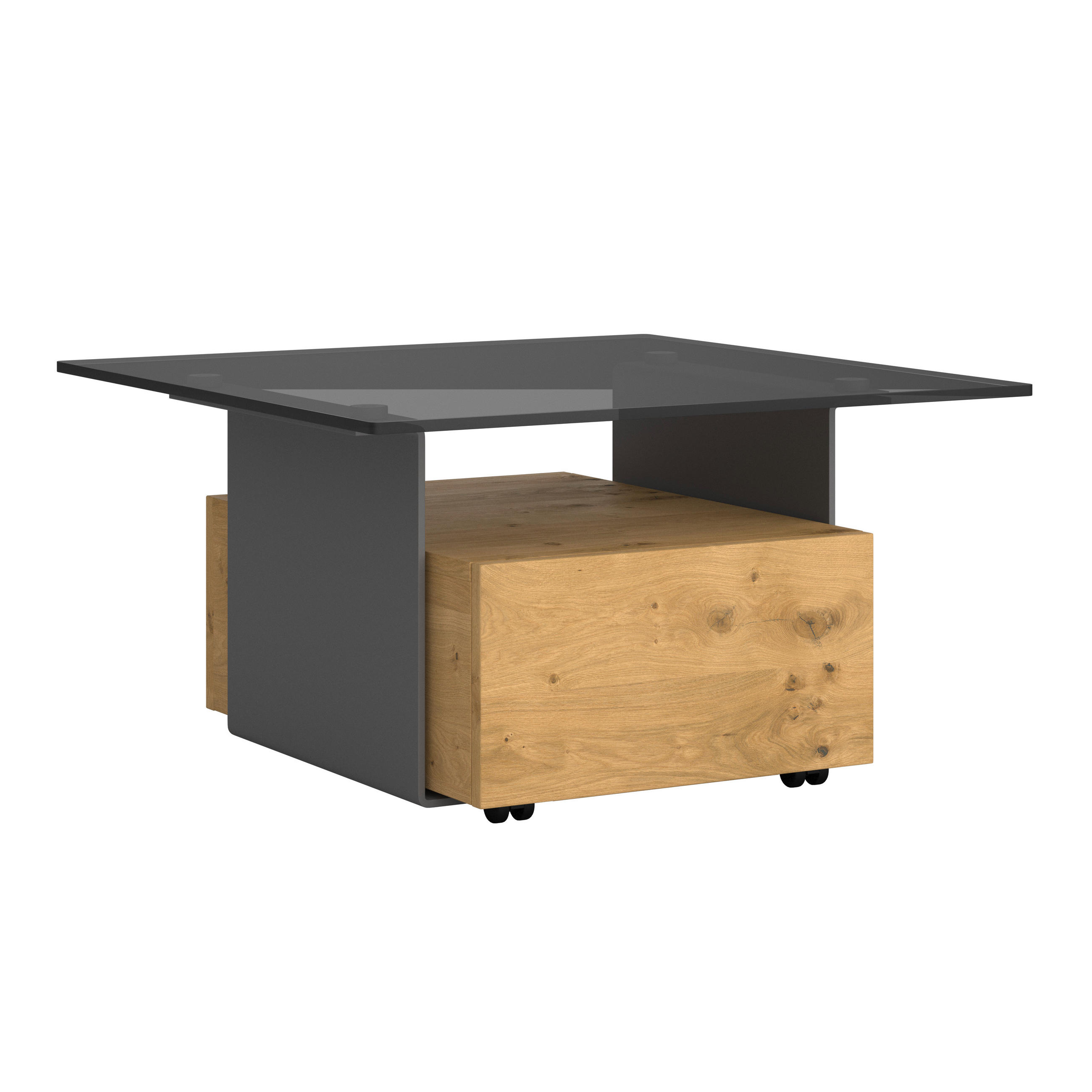 COUCHTISCH Wildeiche furniert, massiv Parsolglas 80/80/43 cm quadratisch Anthrazit, Grau, Eichefarben  - Eichefarben/Anthrazit, Natur, Glas/Holz (80/80/43cm) - Voglauer