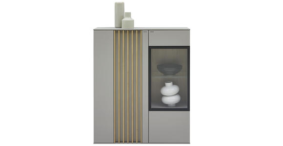 HIGHBOARD Wildeiche furniert Grau, Eichefarben - Eichefarben/Schwarz, Design, Glas/Holz (105/128/37cm) - Ambiente