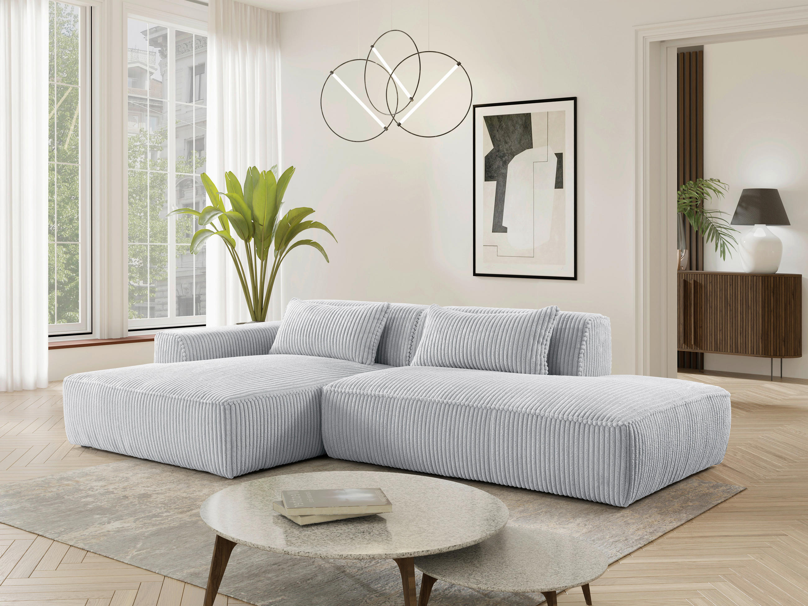 ECKSOFA BILLUND in Cord Hellgrau  294/165 cm  - Hellgrau/Schwarz, KONVENTIONELL, Holzwerkstoff/Kunststoff (294/165cm) - Livetastic