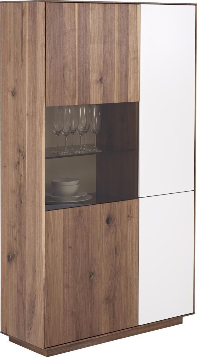 VITRINE in massiv Astnuss Nussbaumfarben, Hellgrau  - Nussbaumfarben/Hellgrau, Natur, Glas/Holz (98,1/166,6/36cm) - Anrei
