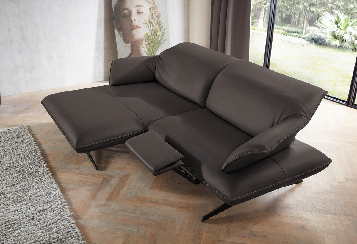ECKSOFA in Echtleder Dunkelbraun  - Dunkelbraun/Beige, Design, Leder/Metall (169/252cm) - Koinor