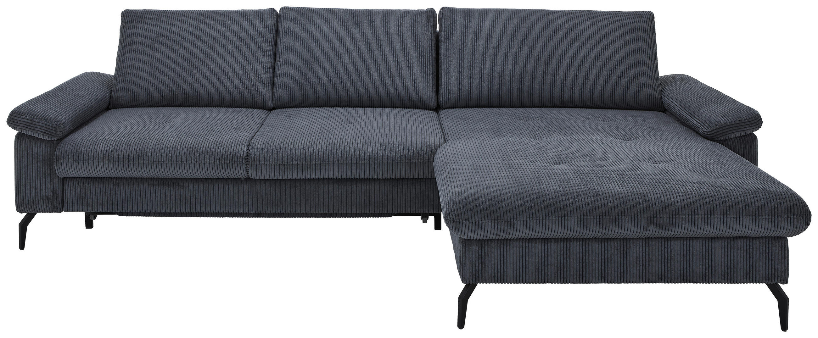 ECKSOFA Graphitfarben Cord, Velours  - Schwarz/Graphitfarben, MODERN, Textil/Metall (180/302cm) - Venda