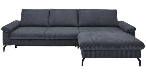 ECKSOFA in Cord, Velours Graphitfarben  - Schwarz/Graphitfarben, MODERN, Textil/Metall (180/302cm) - Venda