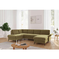 WOHNLANDSCHAFT Olivgrün Flachgewebe  - Schwarz/Olivgrün, KONVENTIONELL, Textil/Metall (195/314/164cm) - Sit & More