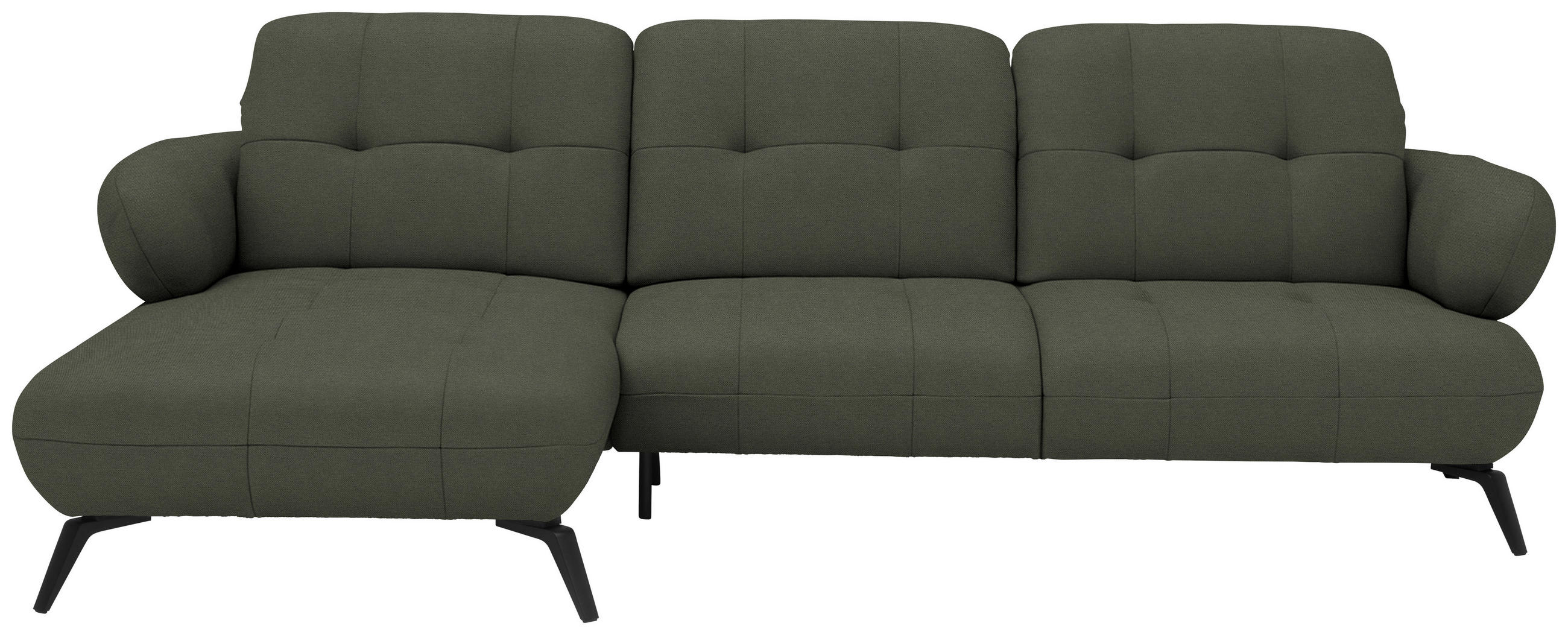 ECKSOFA 180/282 cm  in Flachgewebe Grün Rücken echt, Kopfteilverstellung  180/282 cm  - Schwarz/Grün, MODERN, Textil/Metall (180/282cm) - Novel