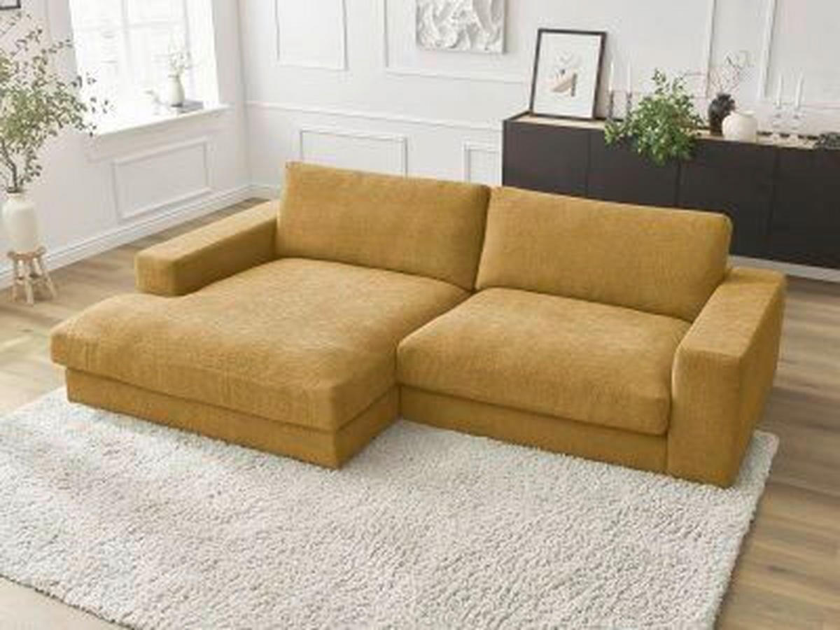 ECKSOFA Ottomane links  LEONARD  Gelb Struktur  - Gelb/Schwarz, MODERN, Kunststoff/Textil (159/274cm)