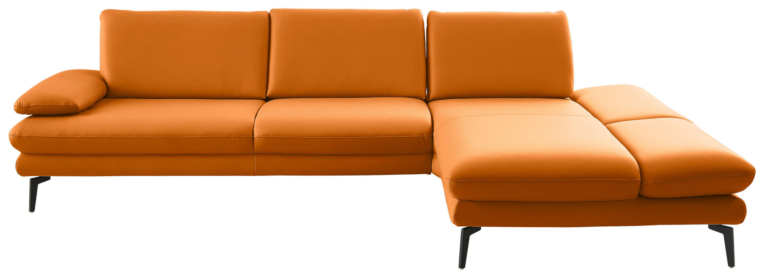 ECKSOFA in Echtleder Orange  - Schwarz/Orange, Design, Leder/Metall (308/195cm) - Dieter Knoll