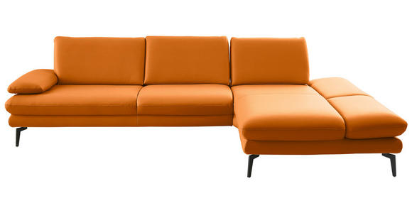 ECKSOFA in Echtleder Orange 308/195 cm - Schwarz/Orange, Design, Leder/Metall (308/195cm) - Dieter Knoll