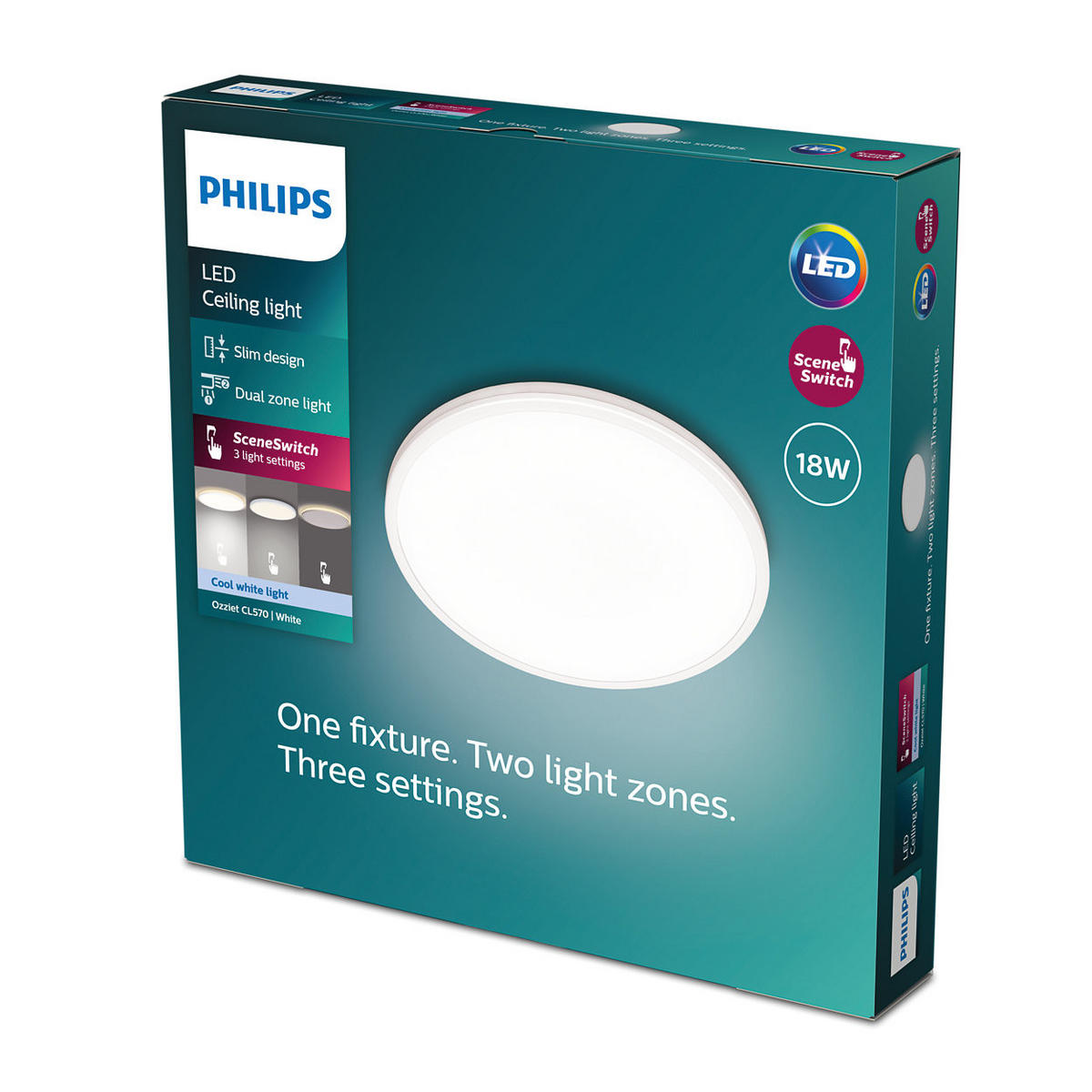 STROPNA LED-SVETILKA  Ozziet /2000 lm/2700/4000 K// - bela, Basics, kovina/umetna masa (30/4,5cm) - Philips