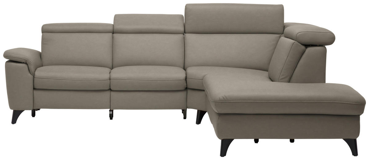 ECKSOFA  in Echtleder Graubraun  285/239 cm  - Graubraun/Schwarz, Design, Leder/Metall (285/239cm) - Cantus