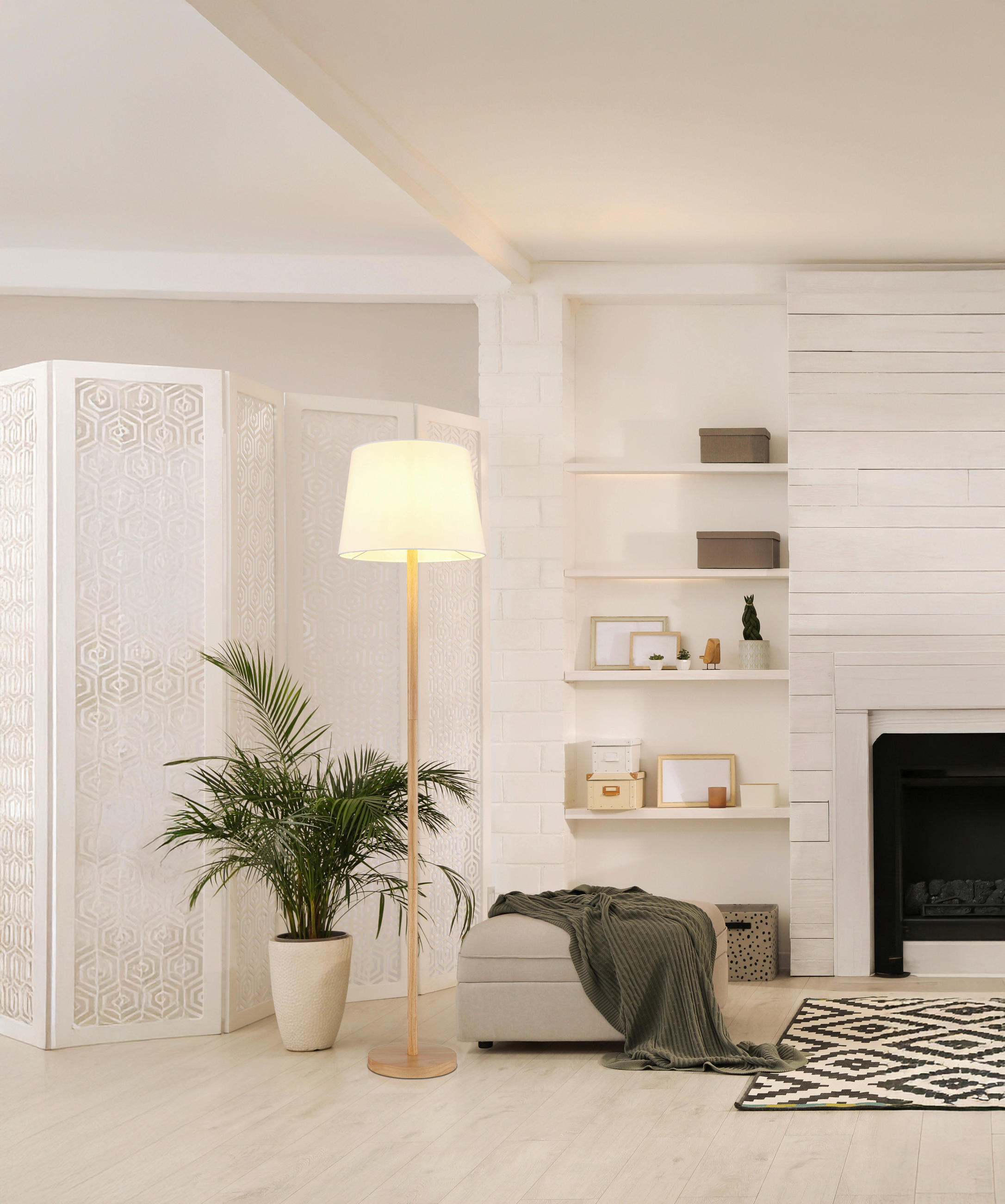 STEHLEUCHTE  35/151 cm   - Weiß/Braun, Basics, Textil/Metall (35/151cm) - Globo