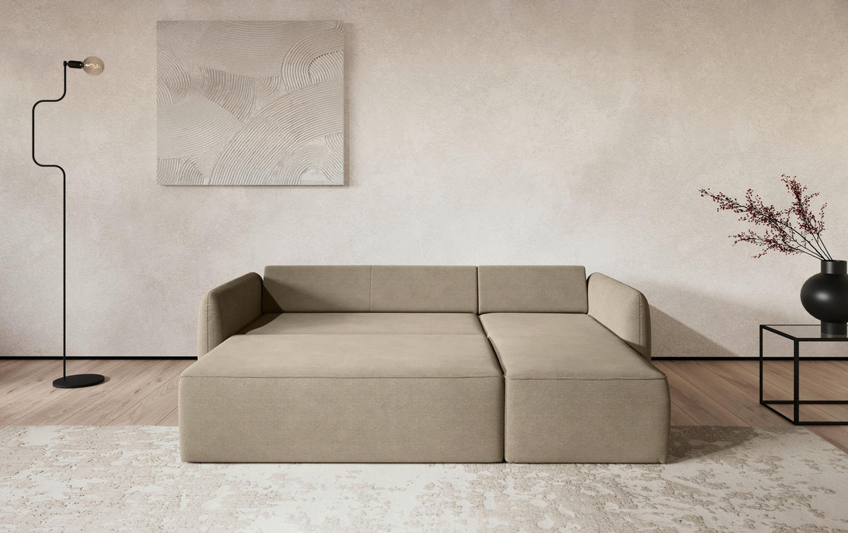 ECKSOFA Cord Hellbraun  - Hellbraun/Schwarz, Trend, Kunststoff/Textil (239/170cm) - MID.YOU