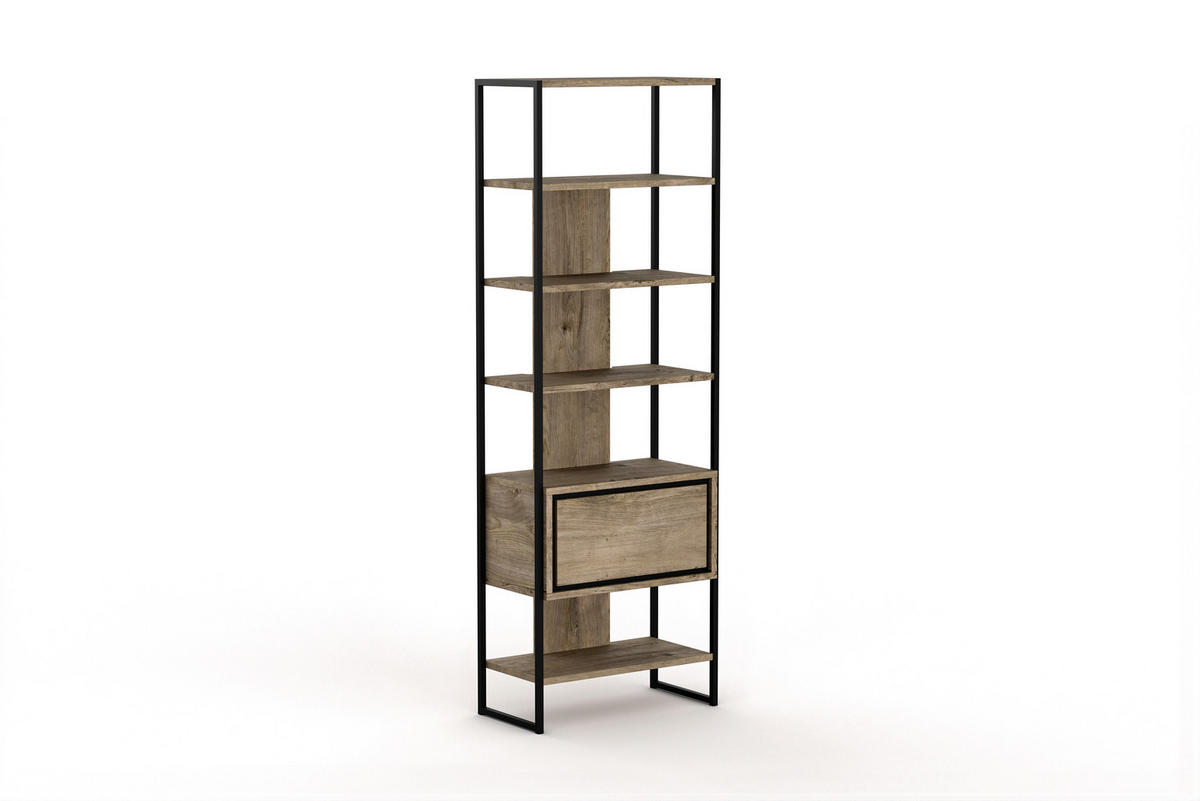 REGÁL, 72/200/37 cm - černá/koňaková, Design, kov/kompozitní dřevo (72/200/37cm) - Hom`in