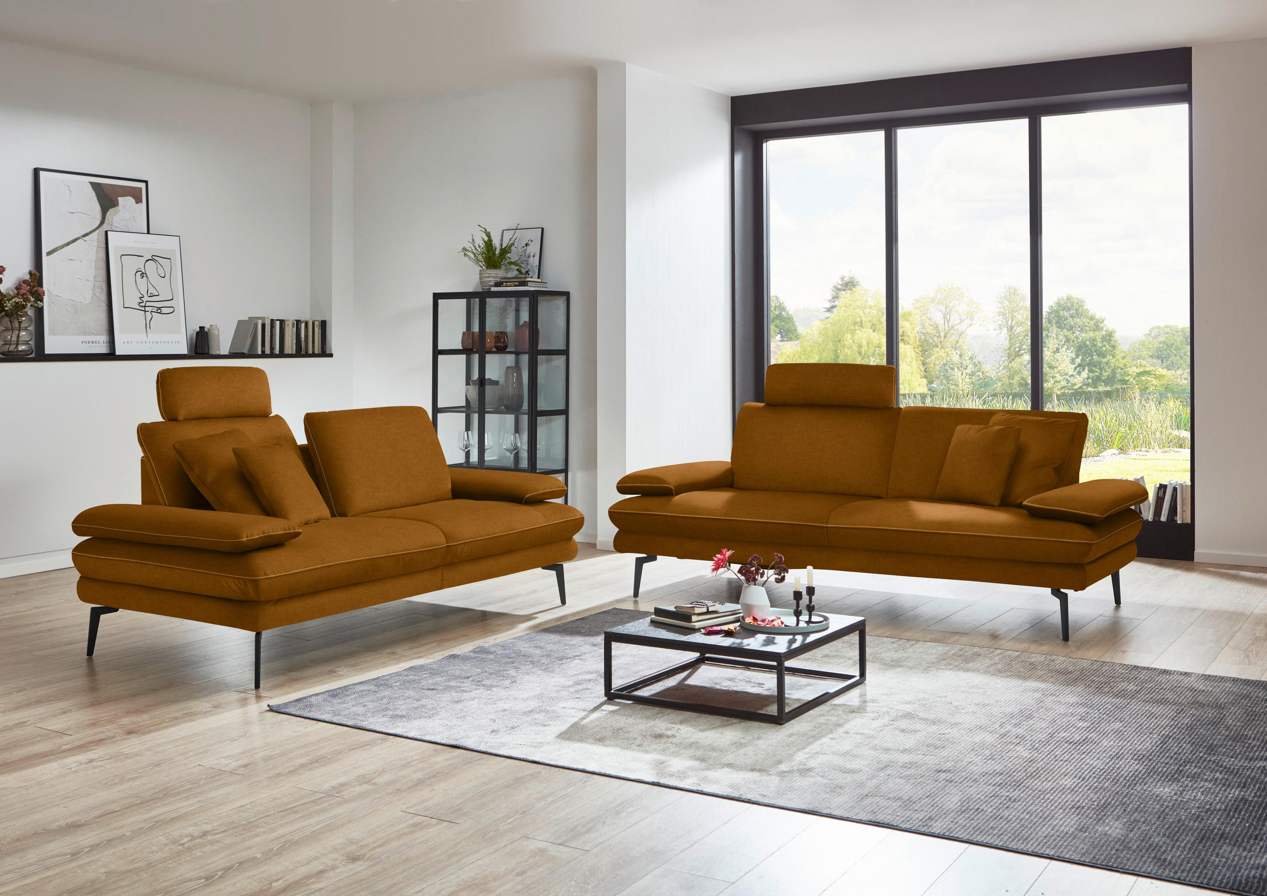 2,5-SITZER in Velours Cognac  - Cognac/Beige, Design, Textil/Metall (196/89/104cm) - Dieter Knoll