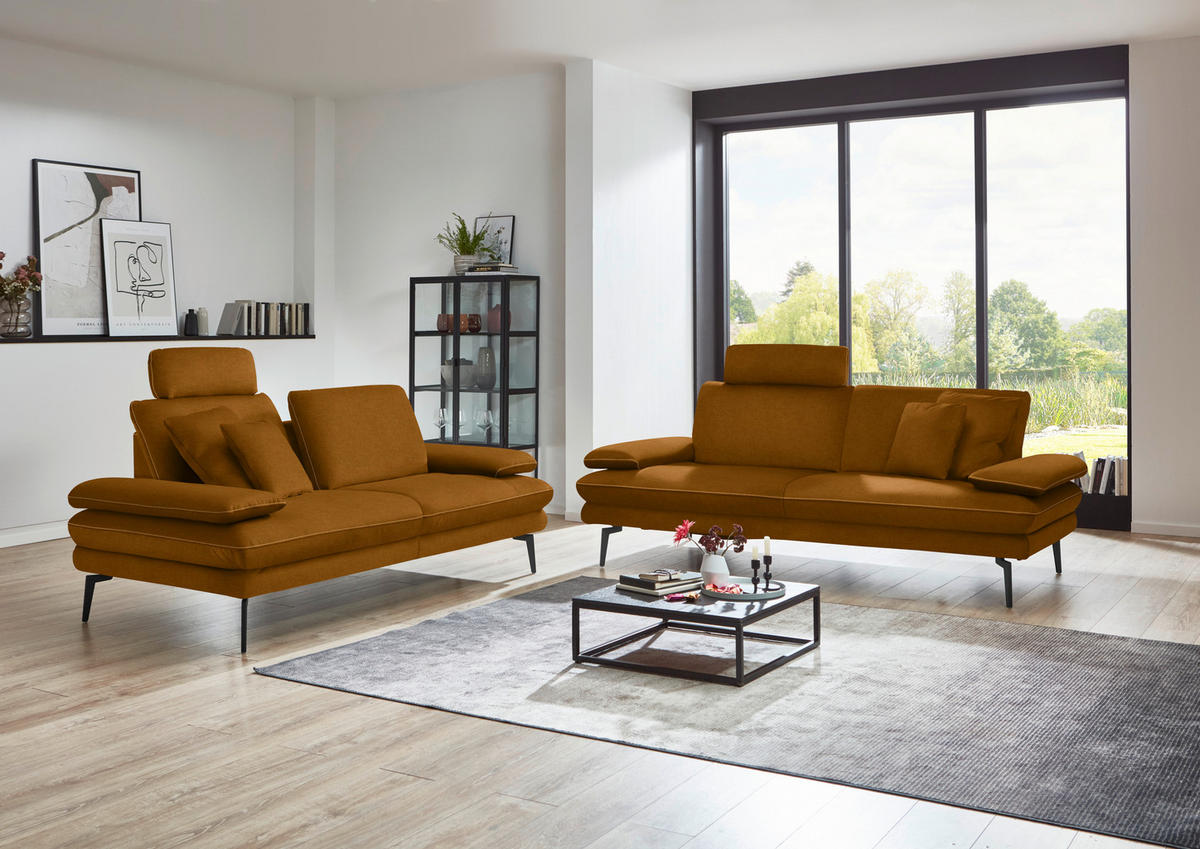 2,5-SITZER in Velours Cognac  - Cognac/Beige, Design, Textil/Metall (196/89/104cm) - Dieter Knoll