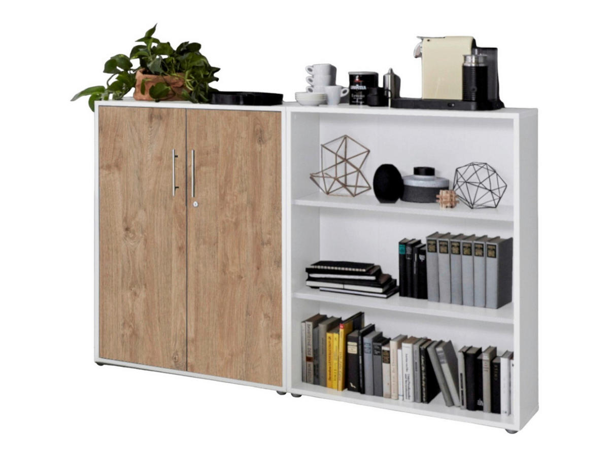 AKTENSCHRANK Weiß, Eichefarben  - Eichefarben/Weiß, MODERN, Holzwerkstoff (168,8/113,6/33cm) - MID.YOU