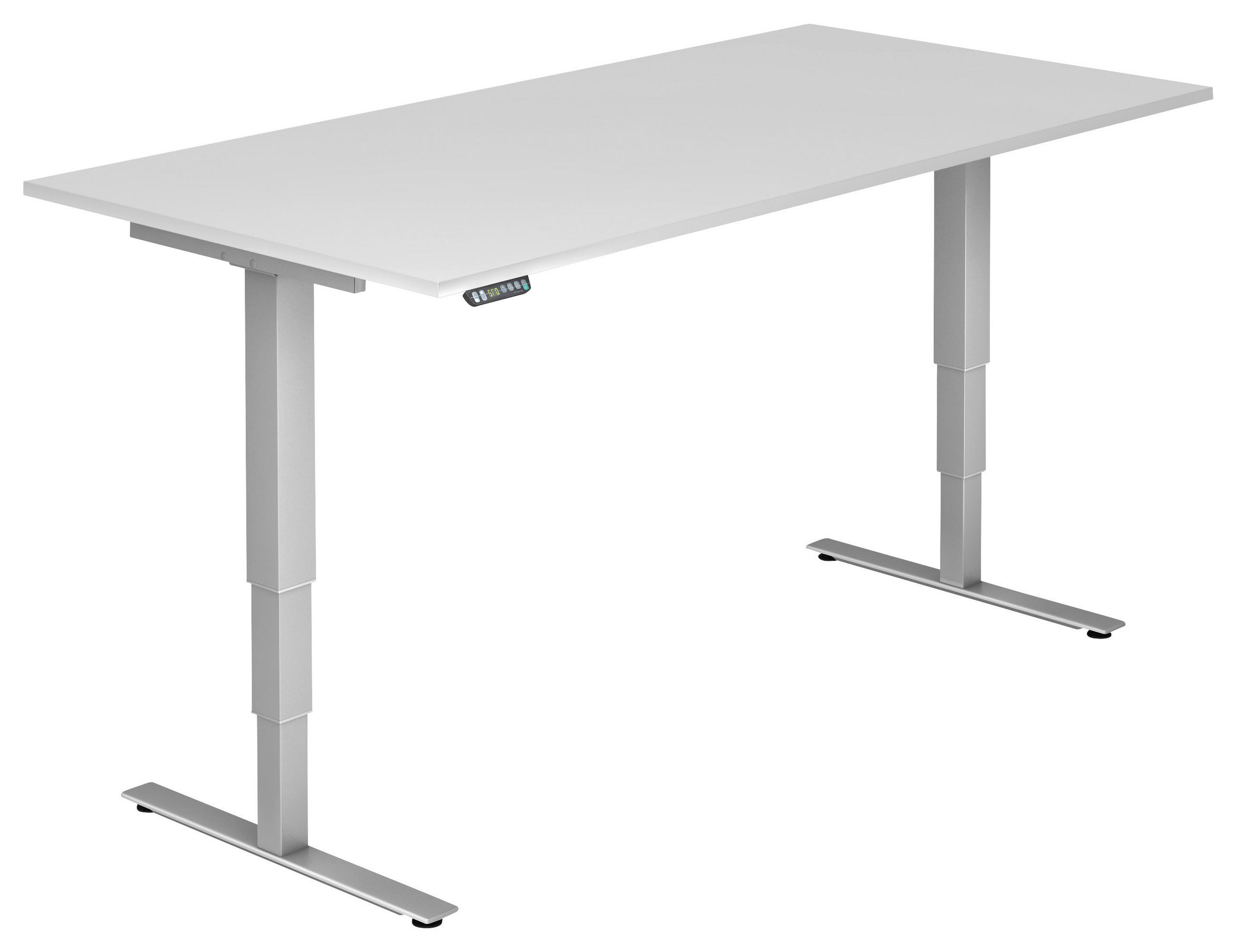 SCHREIBTISCH 200/100/63,5-128,5 cm Silberfarben, Weiß höhenverstellbar elektrisch höhenverstellbar  - Silberfarben/Weiß, KONVENTIONELL, Holzwerkstoff/Metall (200/100/63,5-128,5cm) - Venda