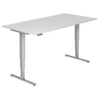 SCHREIBTISCH 200/100/63,5-128,5 cm Silberfarben, Weiß höhenverstellbar elektrisch höhenverstellbar  - Silberfarben/Weiß, KONVENTIONELL, Holzwerkstoff/Metall (200/100/63,5-128,5cm) - Venda