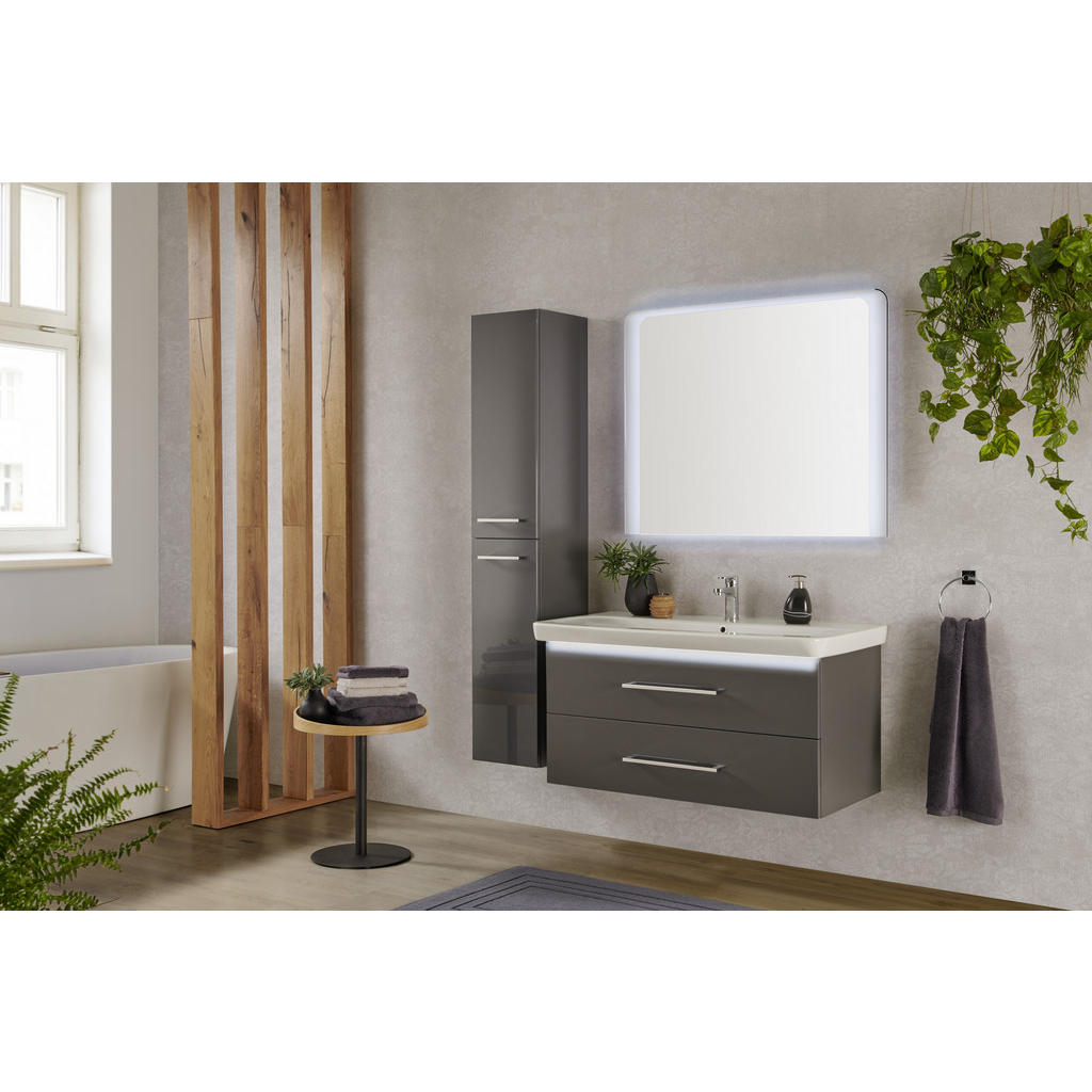 Thumbnail - Voleo Badezimmer Lara, Anthrazit, Weiß, Glas, Keramik, Holzwerkstoff, 2 Schubladen, 107.5 cm, Made in Germany, hängend, ...