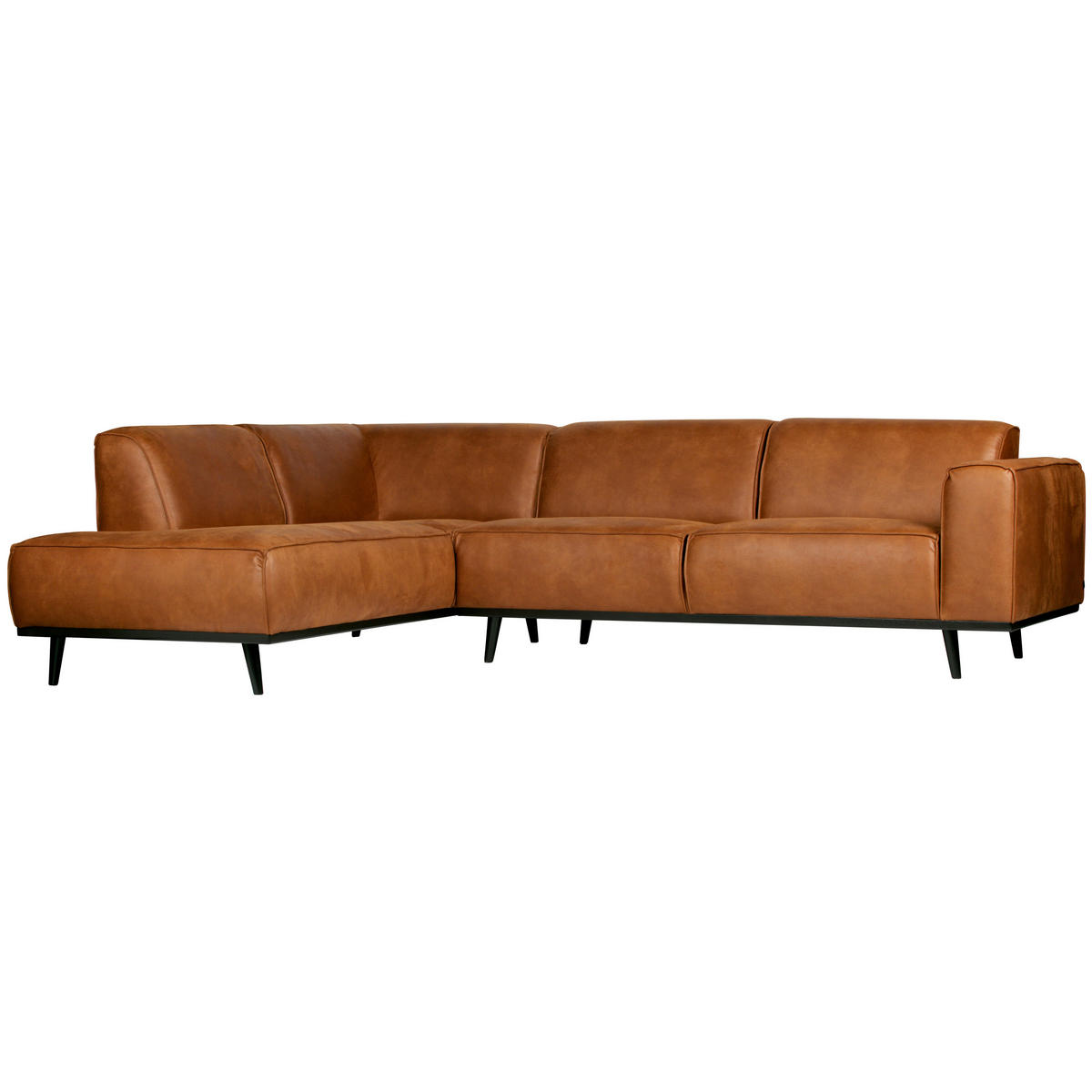 ECKSOFA Statement in Kombination Echtleder/Lederlook Cognac  210/274 cm  - Cognac/Schwarz, Design, Leder/Holz (210/274cm) - Livetastic