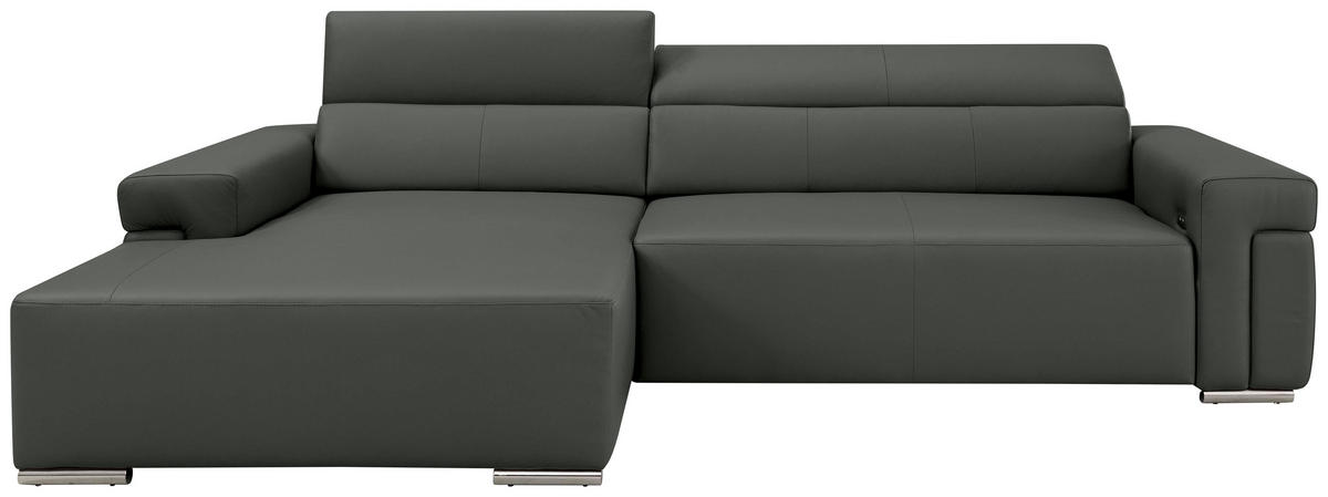 Ecksofa inkl. Funktion DUA Anthrazit Echtleder  - Chromfarben/Anthrazit, Design, Leder/Metall (170/293cm) - Novel