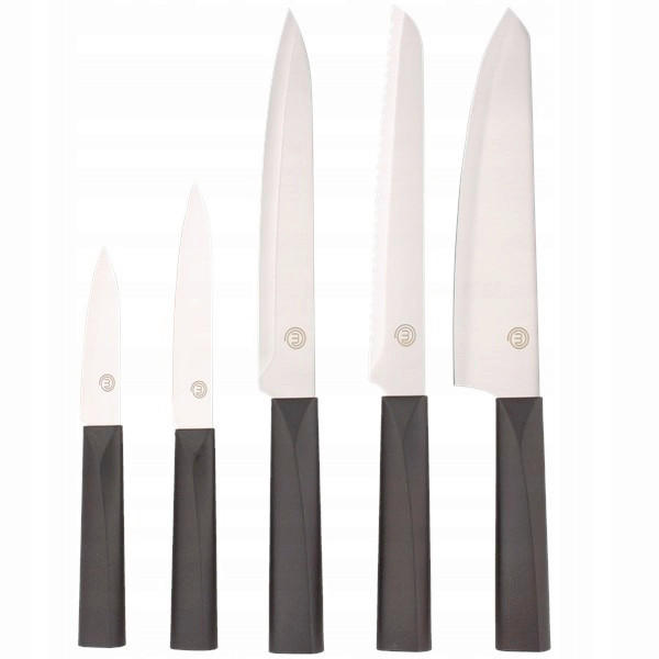 SET NOŽEVA      5 delova  - srebrna/crna, Osnovno, metal/plastika