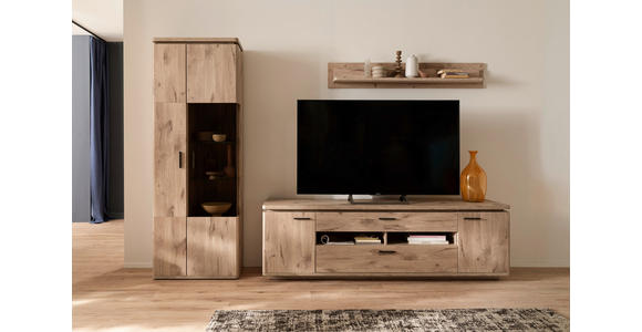 WOHNWAND 3-teilig  in Eichefarben  295/208/50 cm  - Eichefarben/Anthrazit, KONVENTIONELL, Glas/Holzwerkstoff (295/208/50cm) - Cantus