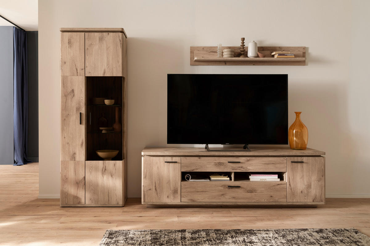 WOHNWAND 3-teilig  in Eichefarben  295/208/50 cm  - Eichefarben/Anthrazit, KONVENTIONELL, Glas/Holzwerkstoff (295/208/50cm) - Cantus