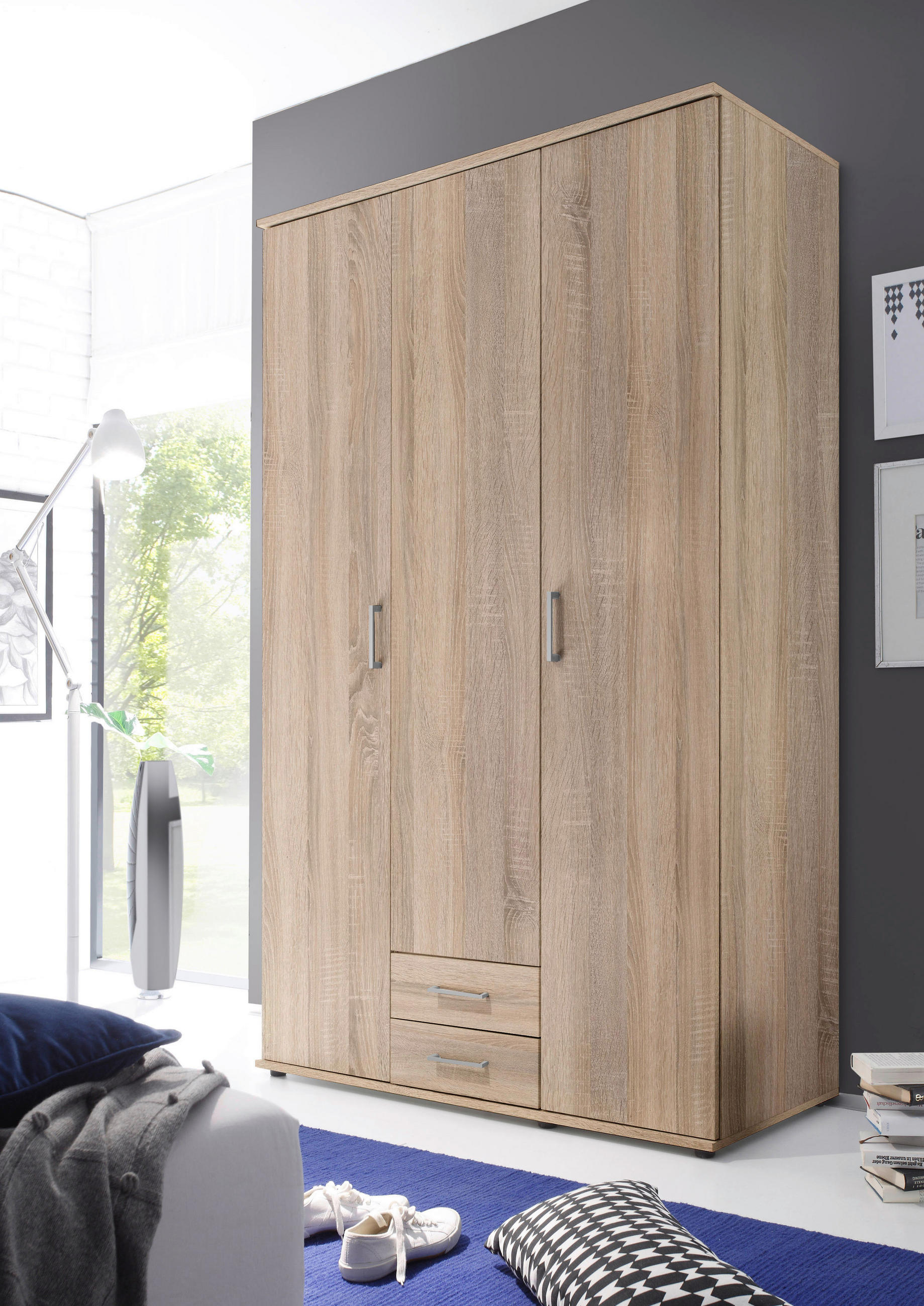DREHTÜRENSCHRANK 120/196/54 cm 3-türig Sonoma Eiche  - Alufarben/Sonoma Eiche, KONVENTIONELL, Holzwerkstoff/Kunststoff (120/196/54cm) - Boxxx