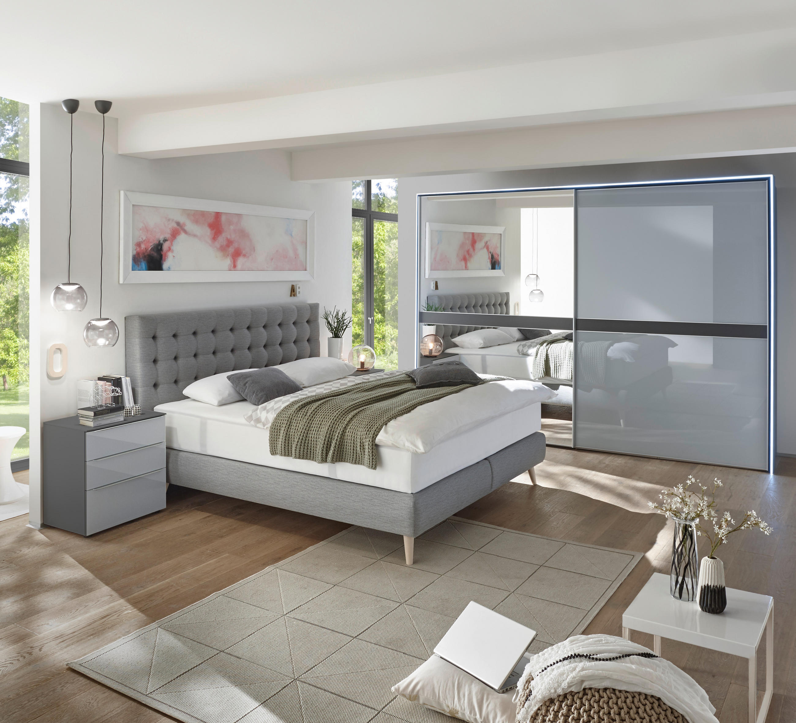 POSTELJA BOXSPRING 180 cm   x 200 cm  , tekstil svetlo siva  - svetlo siva, Design, tekstil/les (180/200cm) - Welnova