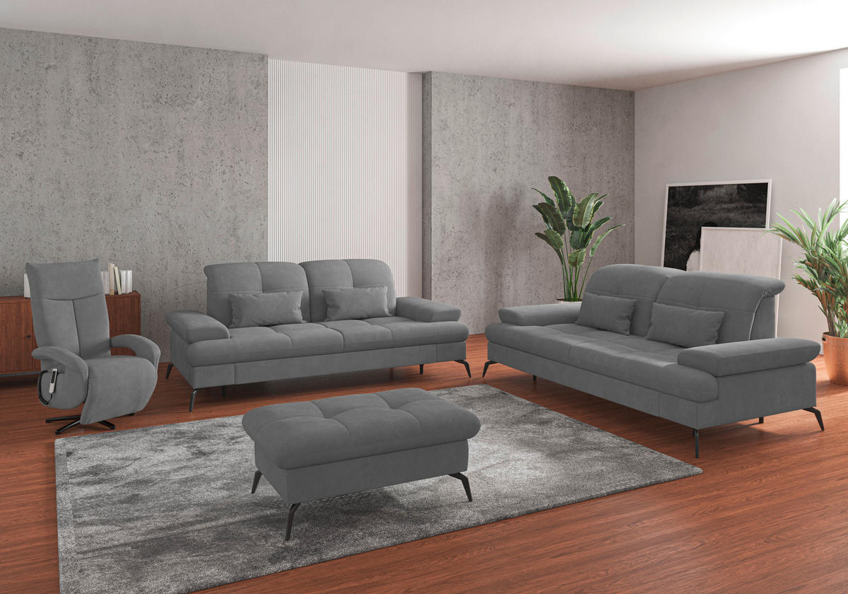 2,5-SITZER in Flachgewebe Grau  - Schwarz/Grau, Konventionell, Textil/Metall (202/90/122cm) - Sit & More