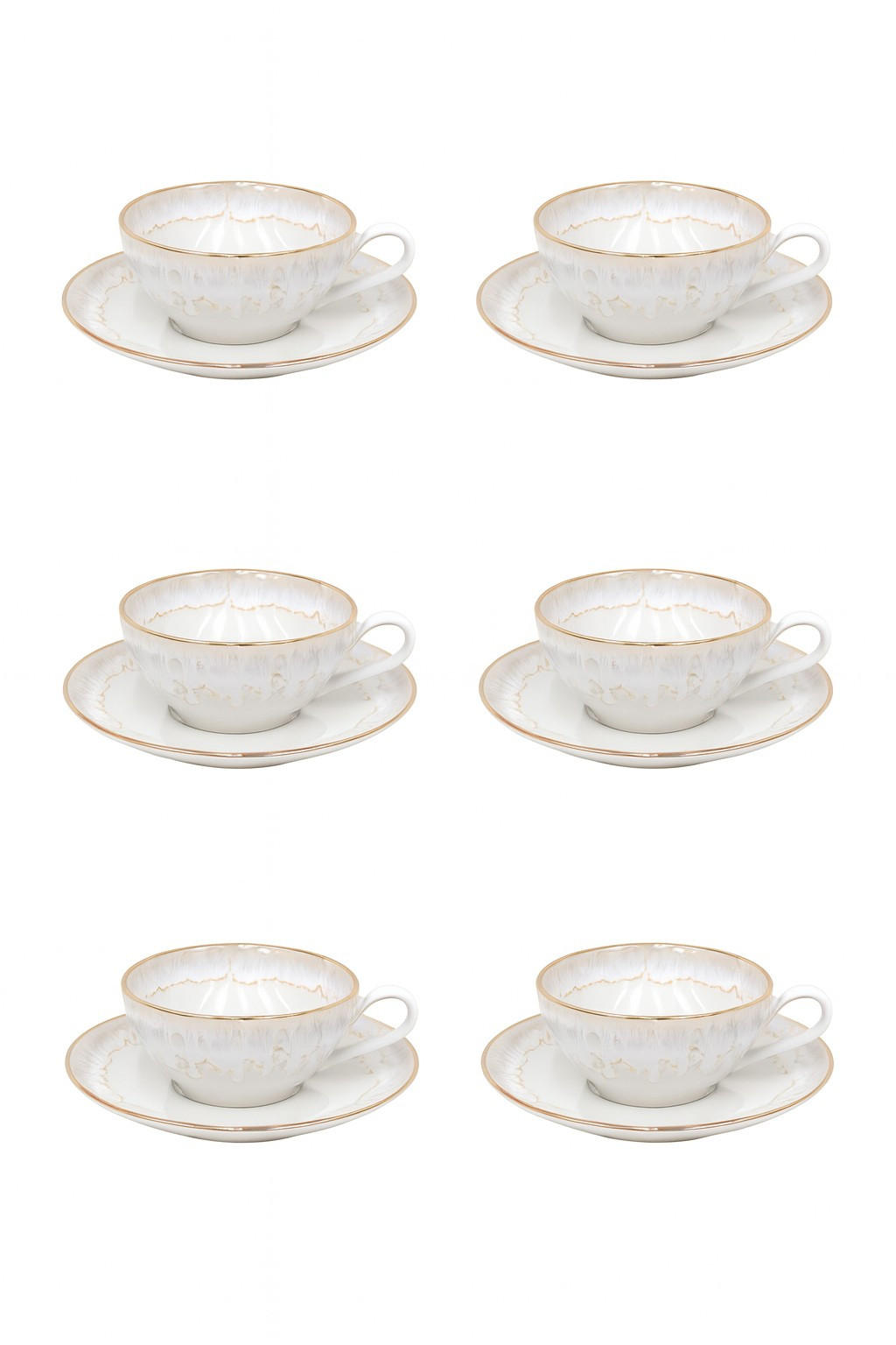 TEETASSENSET 6 STÜCK TAORMINA   - Weiß Hochglanz/Goldfarben, Basics, Keramik - Costa Nova