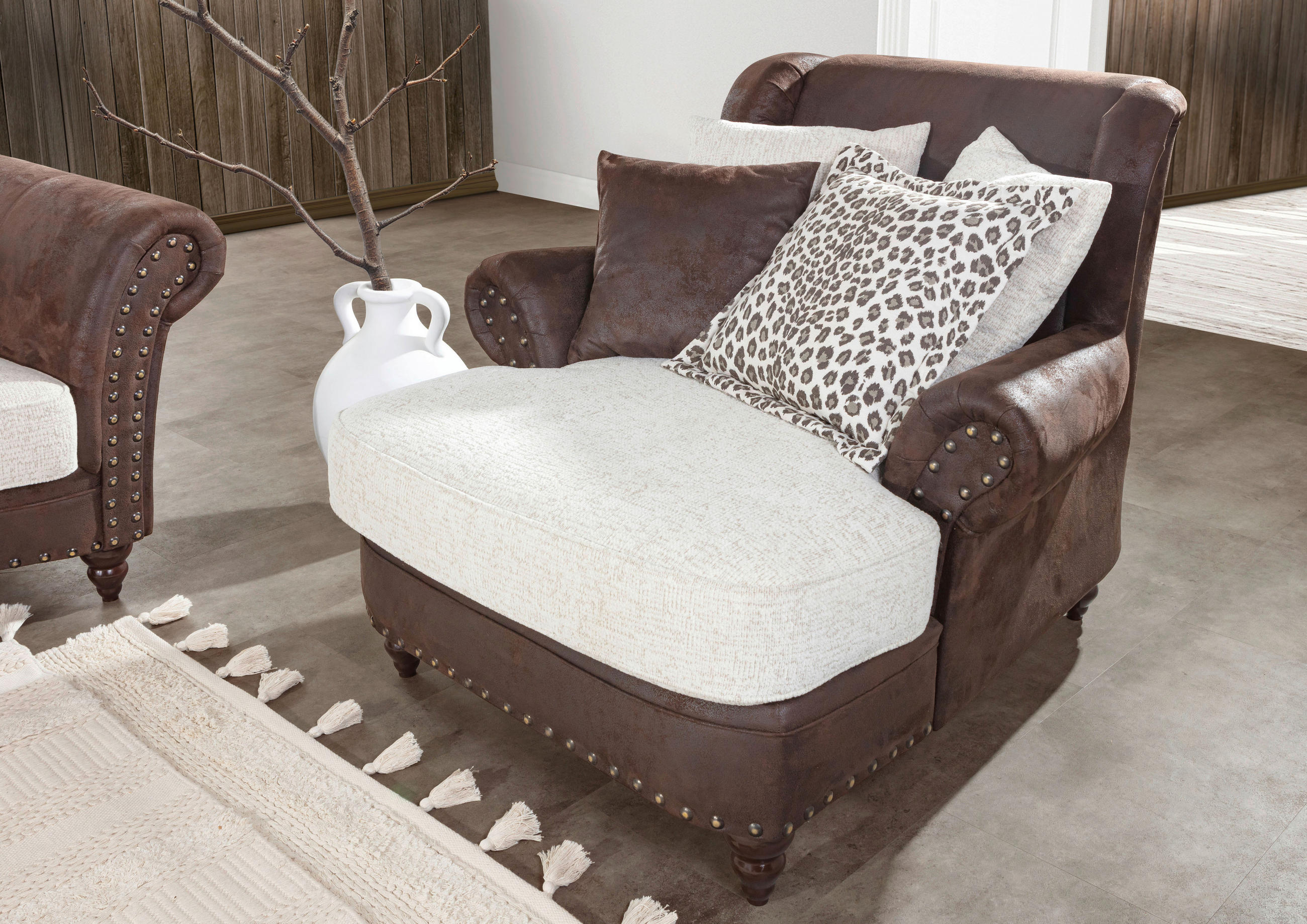 MAKSI FOTELJA 125/102/138 cm , tamnobraon, bež  - tamnobraon/bež, Romantično / Seoski, tekstil/drvo (125/102/138cm) - Landscape