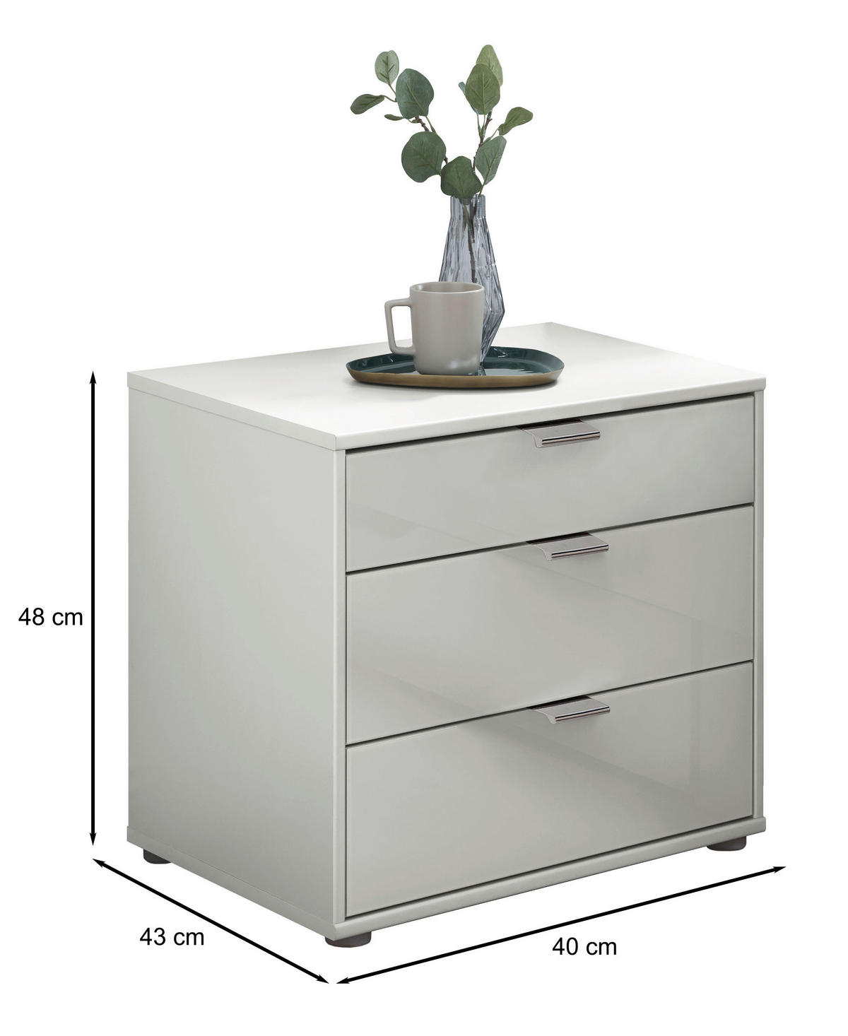 NACHTKÄSTCHEN 40/48/43 cm  in Weiß  - Chromfarben/Schwarz, KONVENTIONELL, Glas/Holzwerkstoff (40/48/43cm) - Dieter Knoll