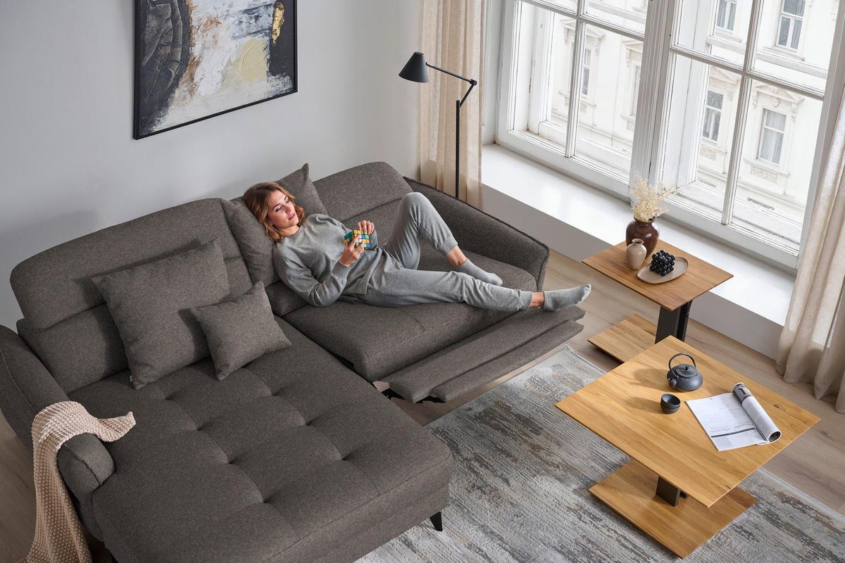 ECKSOFA Flachgewebe Graubraun  - Graubraun/Schwarz, Design, Textil/Metall (175/246cm) - Celina