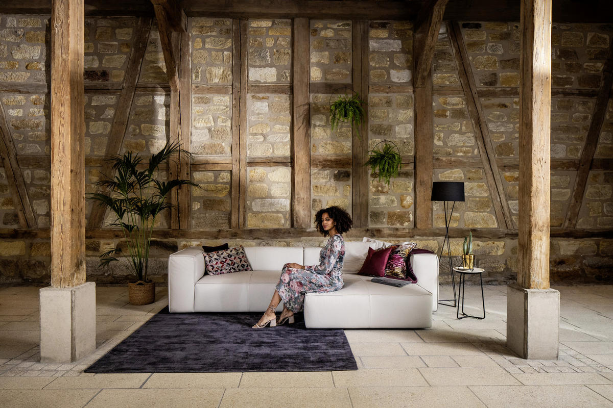 ECKSOFA in Echtleder Beige  - Beige/Schwarz, Modern, Leder/Kunststoff (300/164cm) - W.Schillig