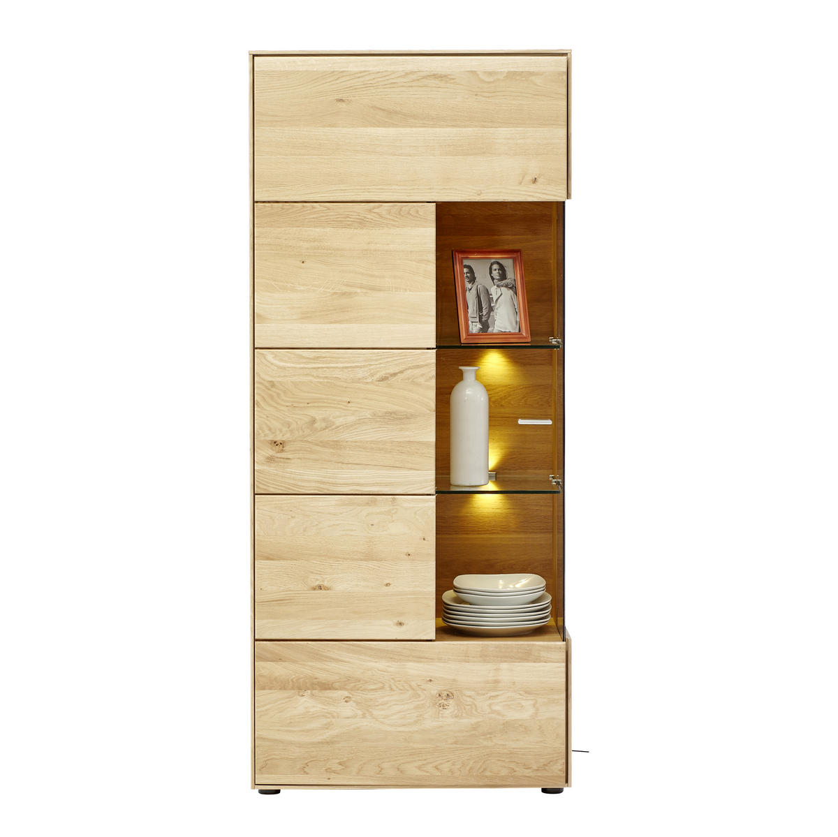 VITRINE in massiv Wildeiche Eichefarben  - Edelstahlfarben/Eichefarben, KONVENTIONELL, Glas/Holz (70,7/164,2/40,9cm) - Valnatura