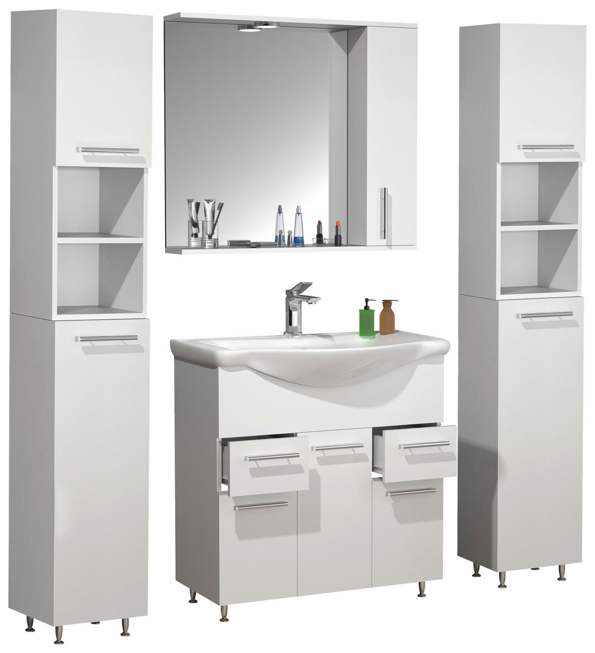 BADEZIMMER 5-teilig  in 135 cm  - Weiss/Silberfarben, Modern, Glas/Keramik (135cm) - MID.YOU