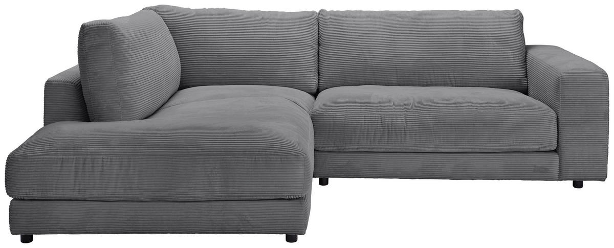 ECKSOFA in Cord Dunkelgrau  - Dunkelgrau/Schwarz, Design, Kunststoff/Textil (224/265cm) - Hom`in