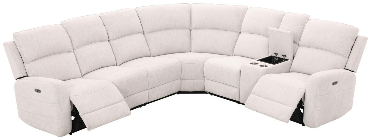 ECKSOFA Weiß Leinenoptik  - Schwarz/Weiß, KONVENTIONELL, Holz/Kunststoff (240/102/265cm) - Livetastic
