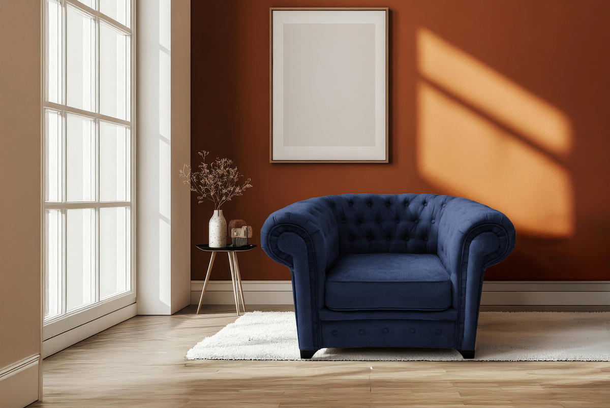 CHESTERFIELD-SESSEL - Blau/Schwarz, KONVENTIONELL, Holz/Holzwerkstoff (91/72/92cm) - Livetastic