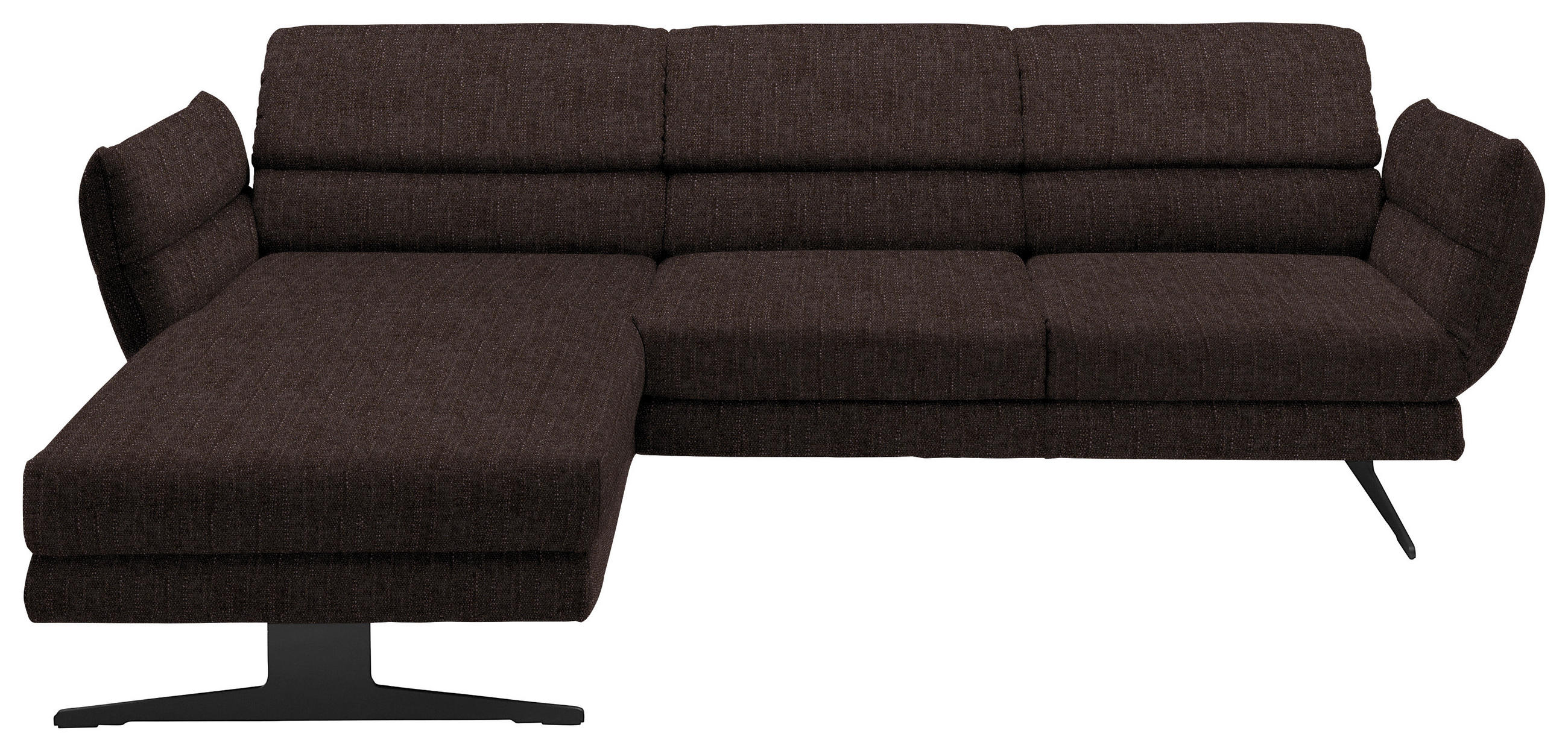 ECKSOFA Braun Flachgewebe Rücken echt, Armteilverstellung, Relaxfunktion, Drehsitzfunktion  - Schwarz/Braun, Design, Textil/Metall (176-217/259-307cm) - Dieter Knoll