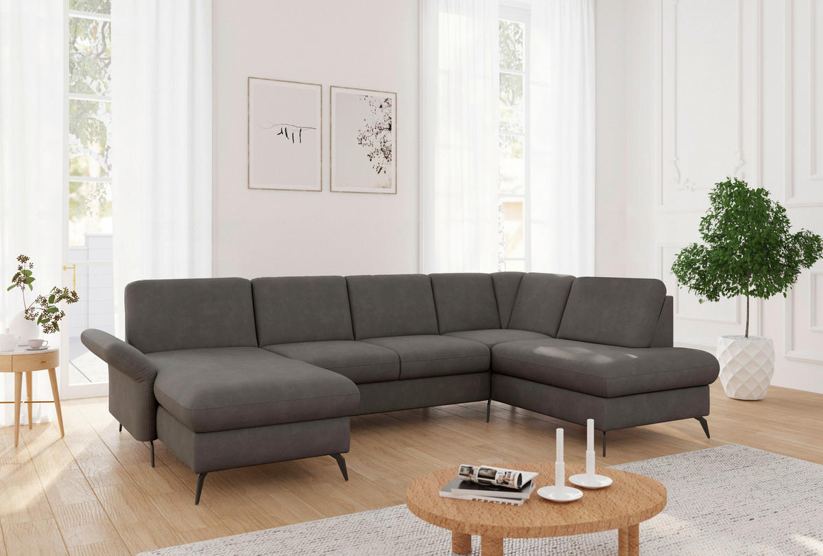 WOHNLANDSCHAFT ROCHELLE E in Flachgewebe Graphitfarben  - Schwarz/Graphitfarben, KONVENTIONELL, Textil/Metall (164/314/195cm) - Sit & More