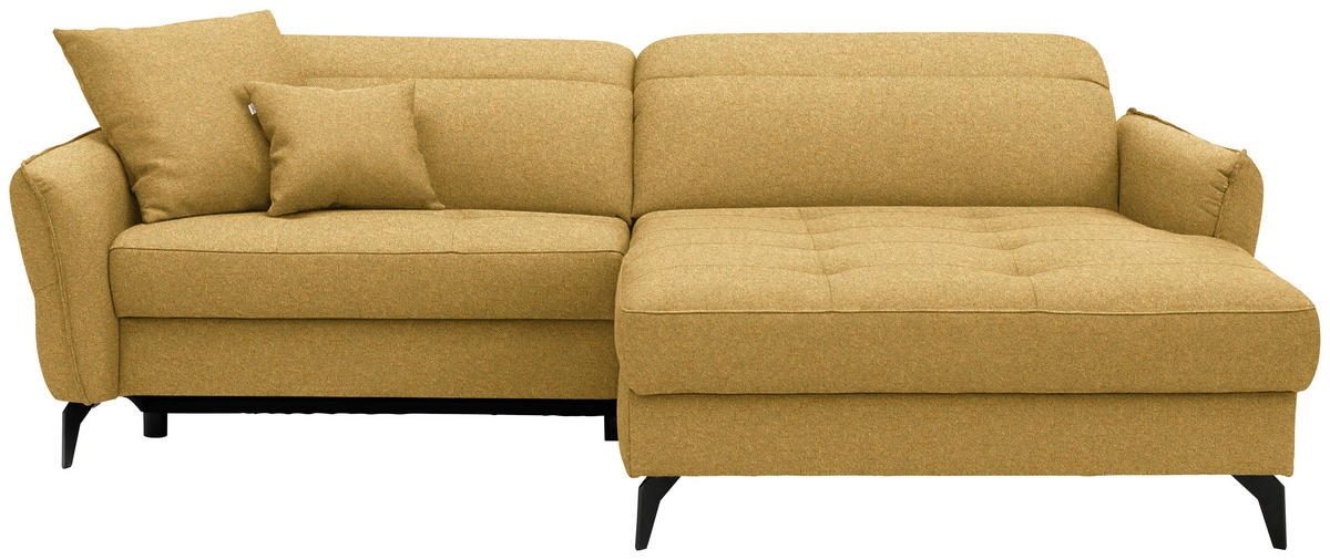 ECKSOFA Flachgewebe Currygelb  - Currygelb/Schwarz, Design, Textil/Metall (246/175cm) - Celina