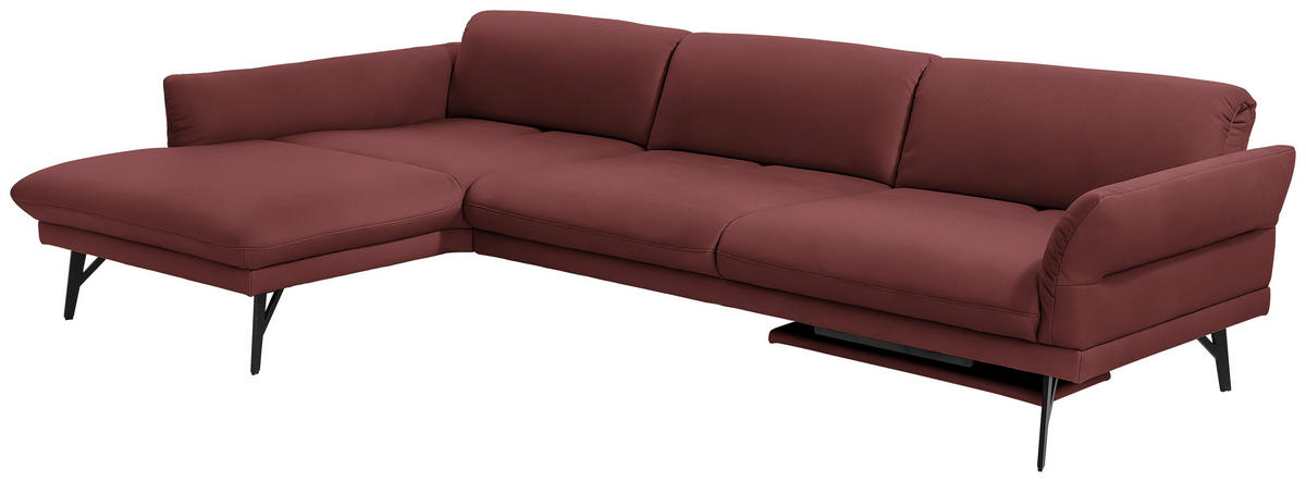 ECKSOFA in Echtleder Rot  173/308 cm  - Anthrazit/Rot, Design, Leder/Metall (173/308cm) - Joop!