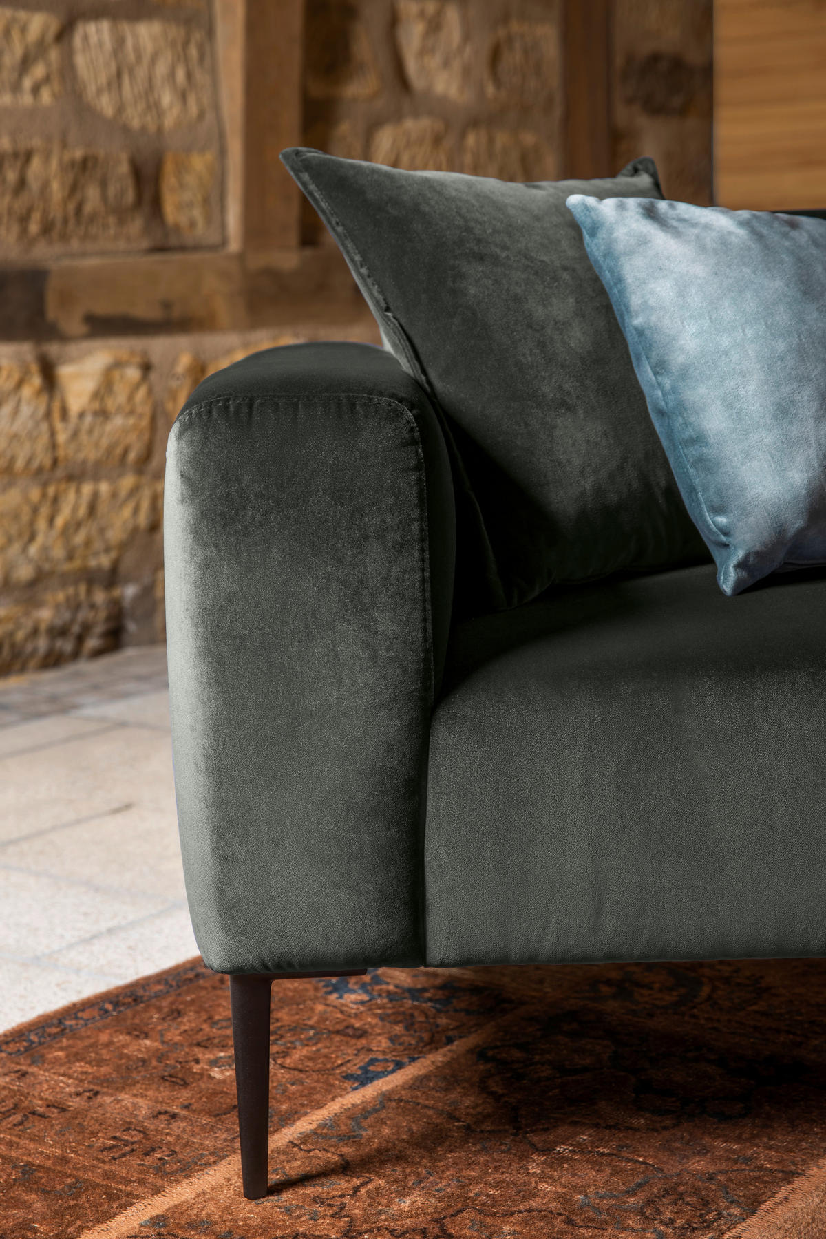 TROJMIESTNA POHOVKA, textil, tmavozelená - čierna/tmavozelená, Modern, kov/textil (250/76/86cm) - W.Schillig