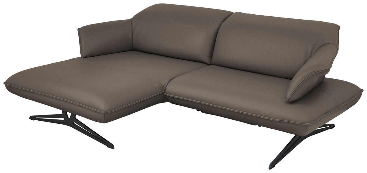 ECKSOFA in Echtleder Graubraun  - Graubraun/Beige, Design, Leder/Metall (169/252cm) - Koinor