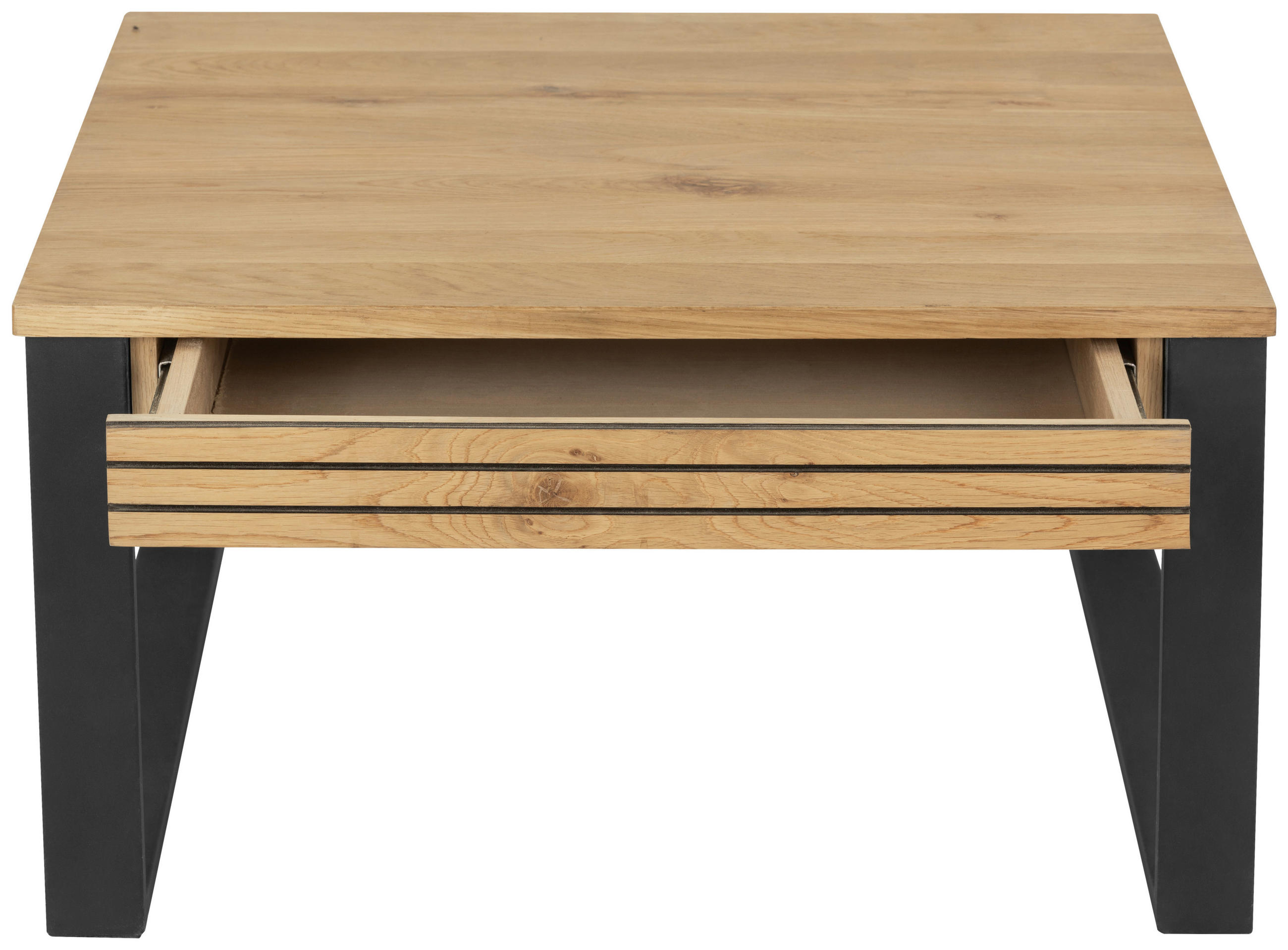 COUCHTISCH Eiche massiv rechteckig Naturfarben, Schwarz  - Schwarz/Naturfarben, Design, Holz/Metall (75/42/75cm) - MID.YOU