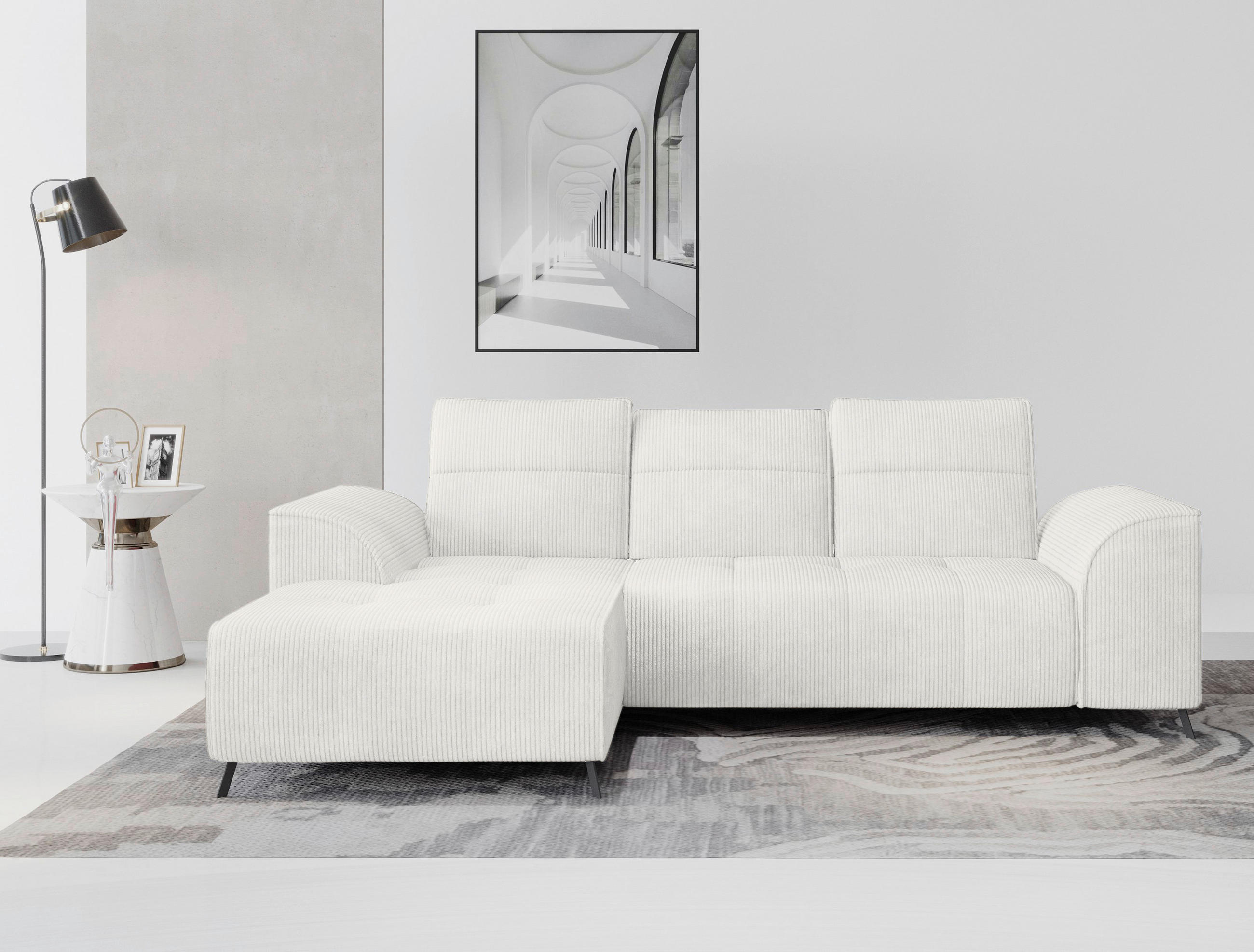 ECKSOFA Creme Cord  - Creme/Schwarz, KONVENTIONELL, Textil/Metall (196/290cm) - Carryhome