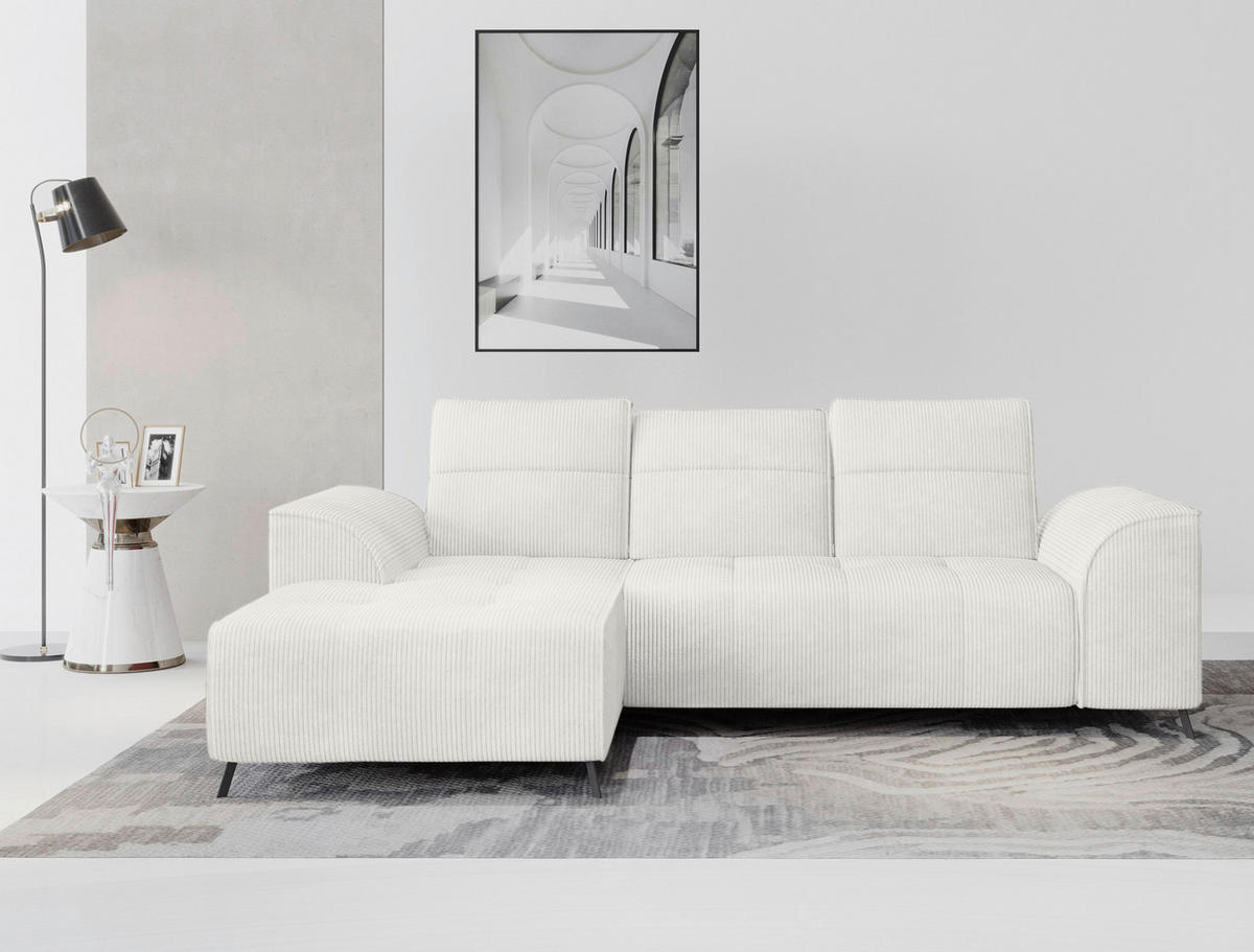 ECKSOFA Creme Cord  - Creme/Schwarz, KONVENTIONELL, Textil/Metall (196/290cm) - Carryhome